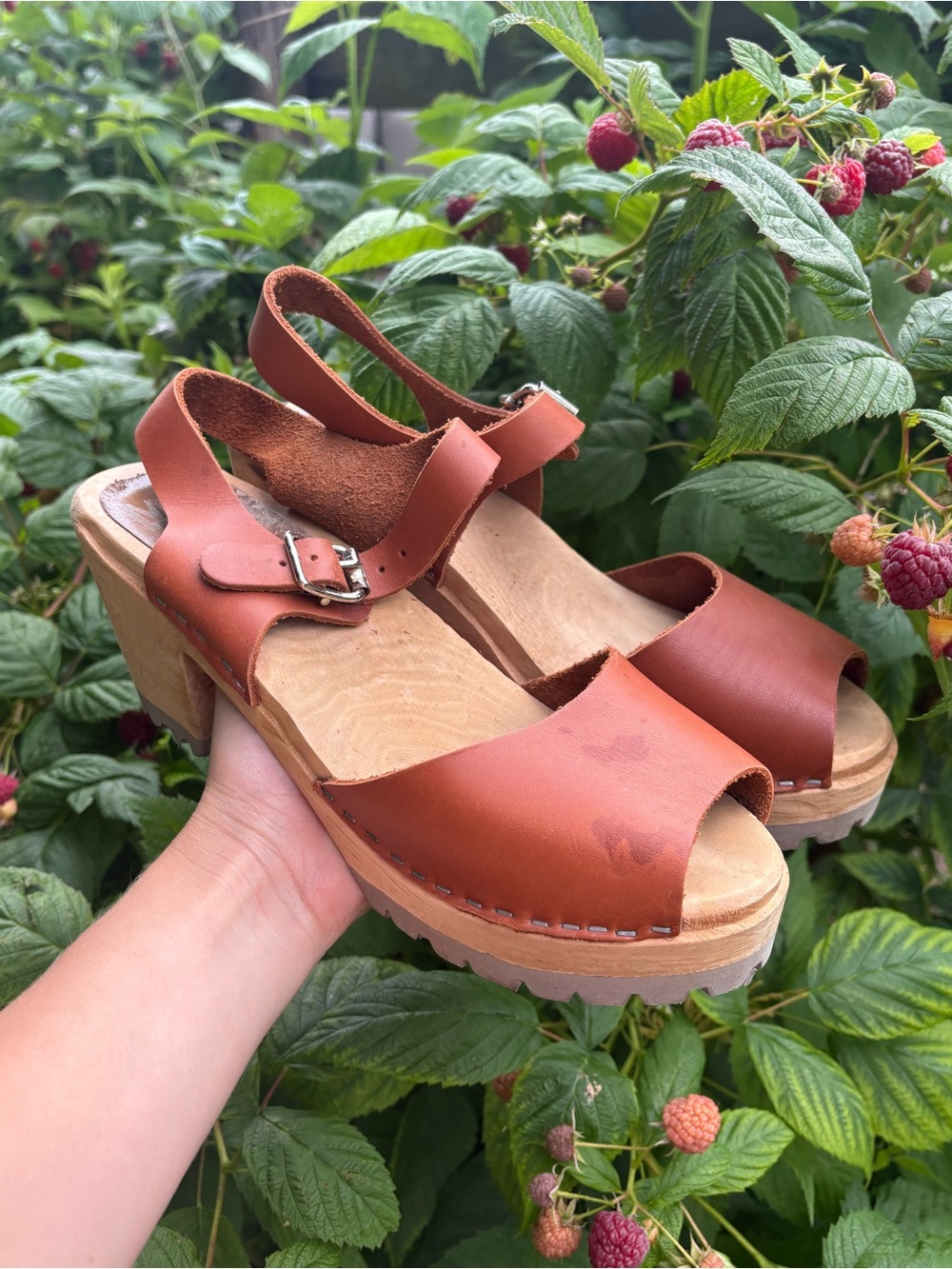 MIA Swedish Brown Leather Slingback Clog Sandals